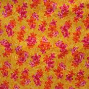 Tissu jaune frangipaniers rose 50 X 110 cm