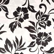 Tissu blanc feuillages et hibiscus noirs 50 X 110 cm