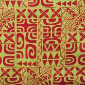 Tissu jaune motifs tatouages rouges 50 X 110 cm