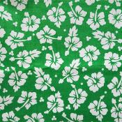 Tissu vert et petits hibiscus blancs 50 X 110 cm