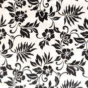 Tissu blanc feuillages et hibiscus noirs 50 X 110 cm