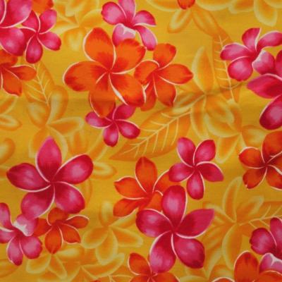 Tissu jaune frangipaniers rose 50 X 110 cm