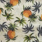 Tissu beige gros ananas et cocotiers 50 X 110 cm