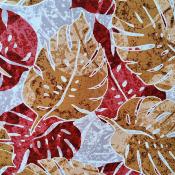 Tissu marron et gris en coton, grandes feuilles de monsteras