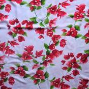 Tissu fibranne blanc et fleurs de bougainvilliers rouges - Largeur 150 cm