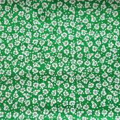 Tissu vert et petits hibiscus blancs 50 X 110 cm